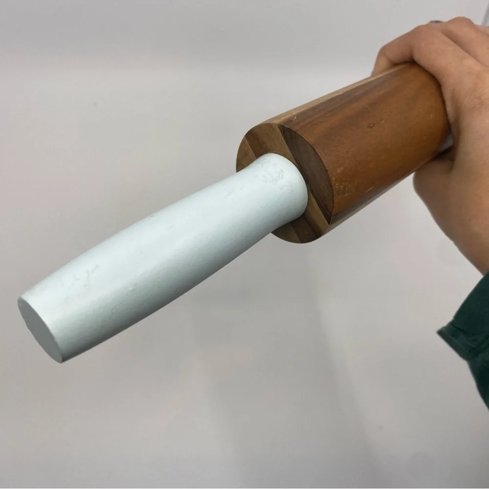West Elm light blue brown wood baking rolling pin